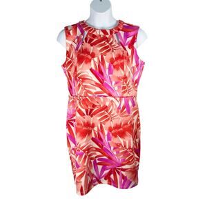 Stella & Julie Dress Womens 18W Pink Tropical Floral Cut-out Neckline Sheath